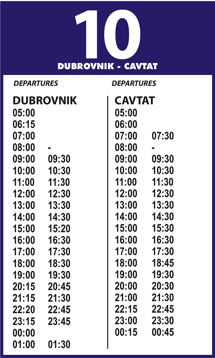 Cavtat To Dubrovnik Bus Bus Route No